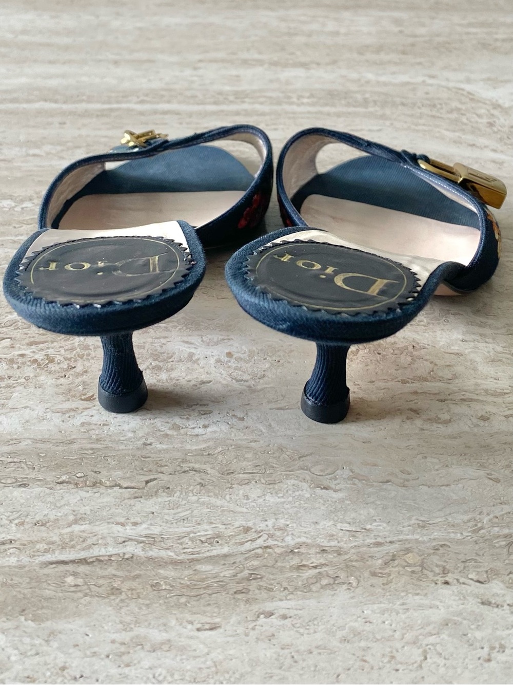 Vintage Dior Embroidered Key Lock Mule Kitten Heel Sandals - Picture 8 of 11